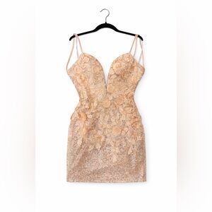 Jovani 05282 Sequin Floral Embellished Backless Dress Size 6 NWT Rose Gold Color